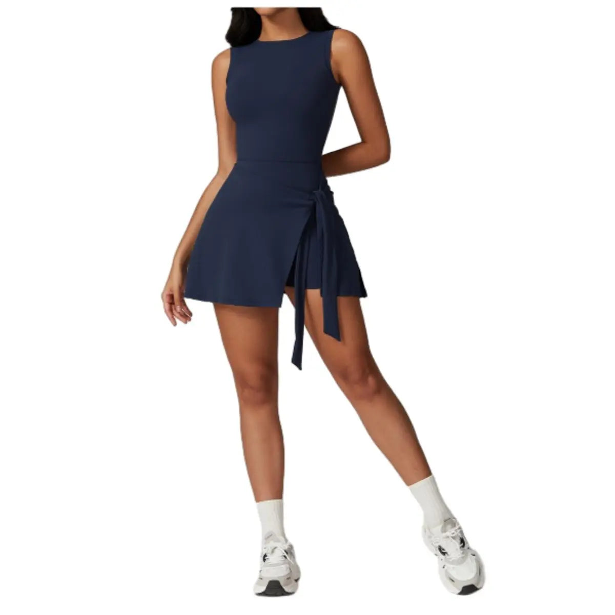 Women'S Tennis Dress with Built-In Shorts, Ruffle Side Slit and Tie Front Design - Sleeveless Athletic Dress for Summer Workouts Exercise Sport