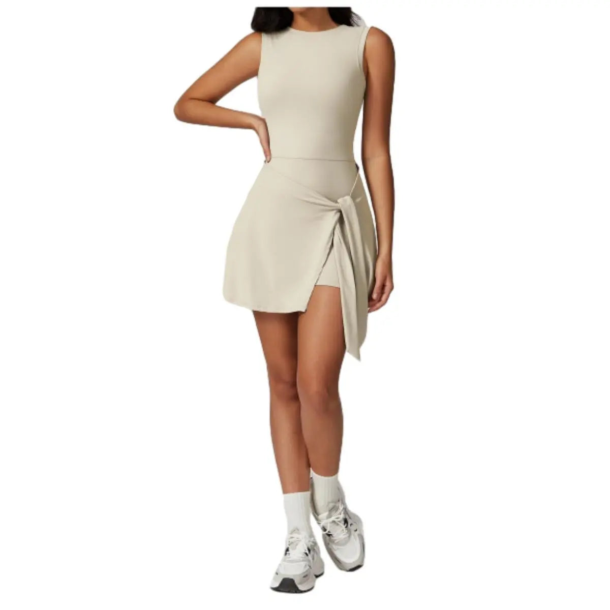 Women'S Tennis Dress with Built-In Shorts, Ruffle Side Slit and Tie Front Design - Sleeveless Athletic Dress for Summer Workouts Exercise Sport