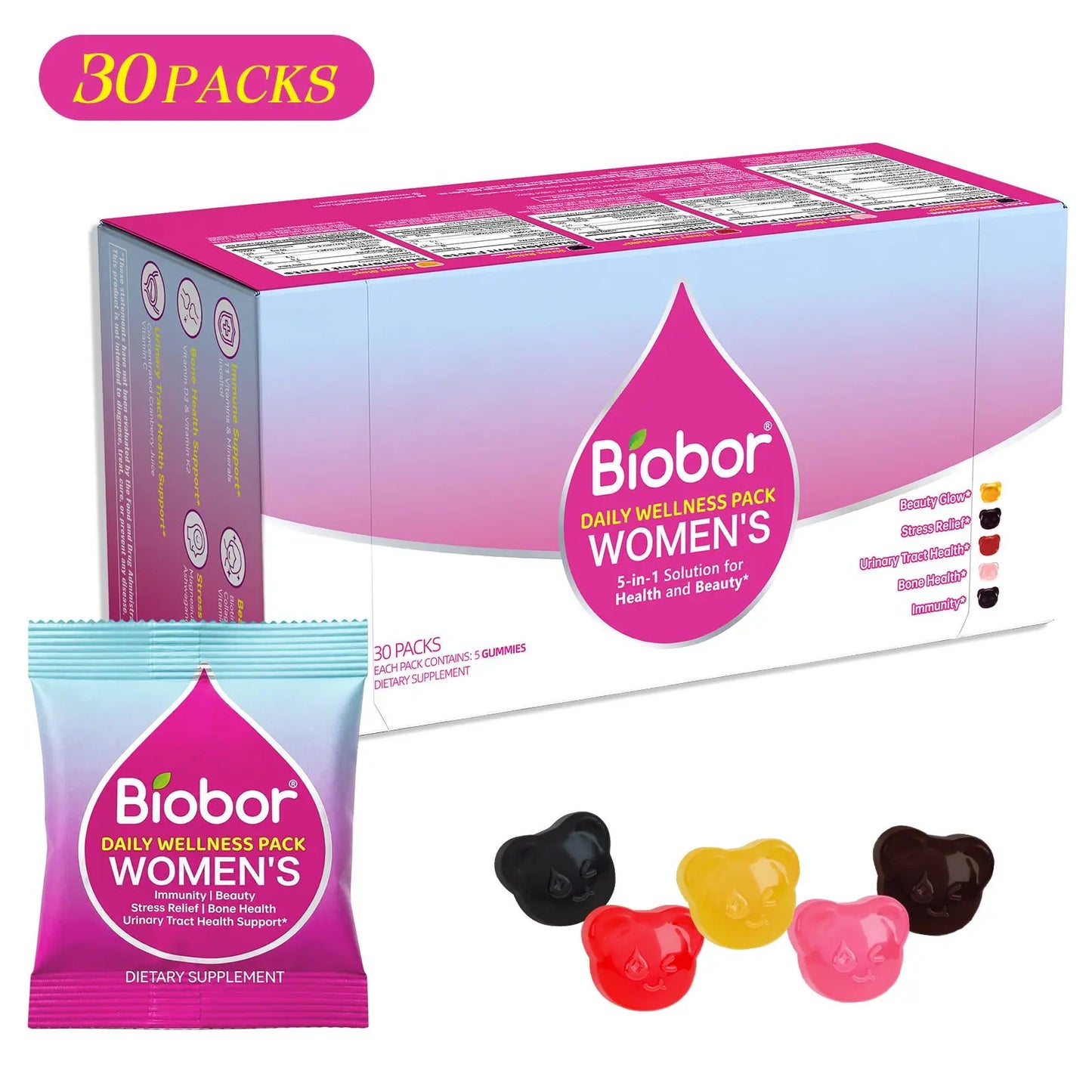Women’S Daily Nutrition Pack for 30+, 14-Day Gummies Pack with Biotin & Collagen, Magnesium & Ashwagandha, Cranberry Vitamin C, Vitamin D3 K2 | 5-In-1 Beauty, Mood, Immune & Bone Support