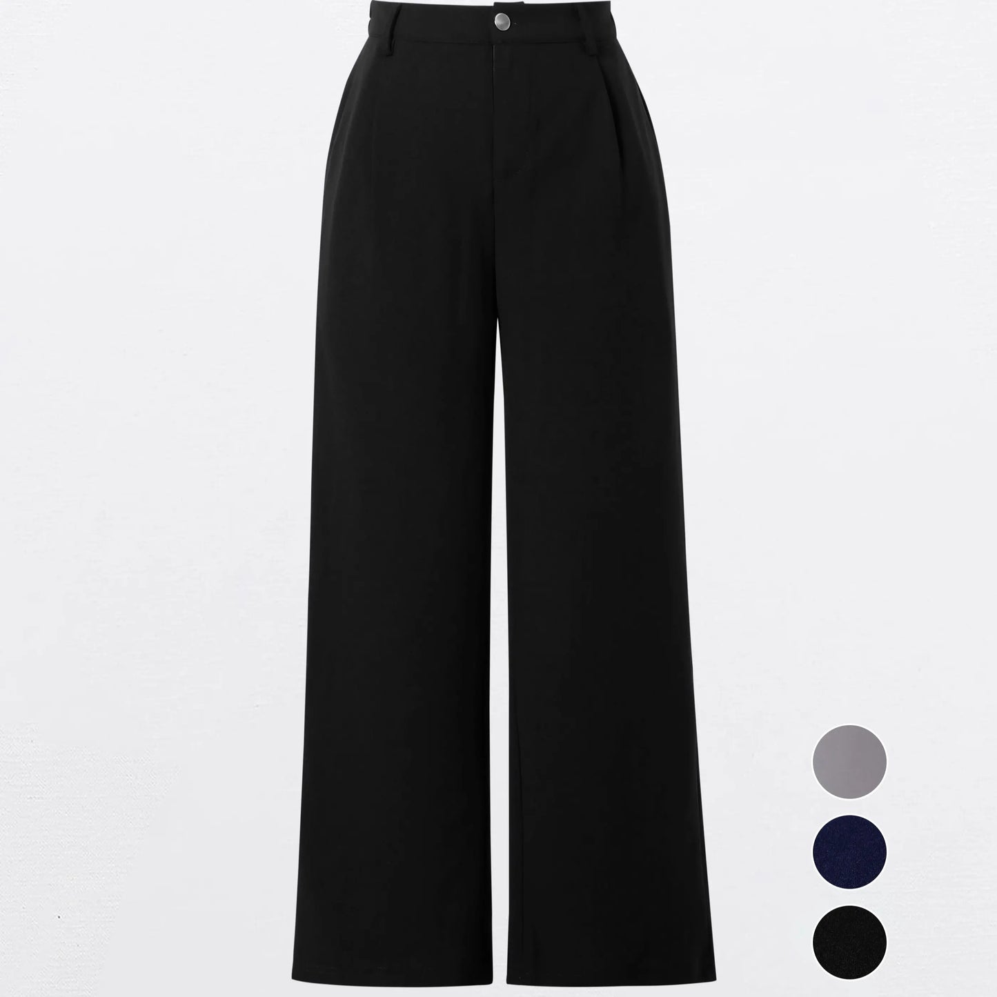 EL ELENGATINE Women'S High-Waisted Wide-Leg Crop Pants, Soft Stretch Polyester Slacks with Pockets for Everyday Business Casual, Dress