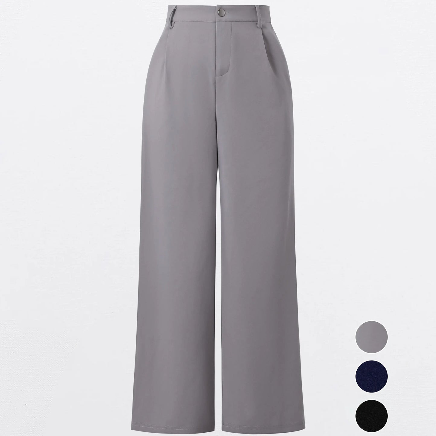 EL ELENGATINE Women'S High-Waisted Wide-Leg Crop Pants, Soft Stretch Polyester Slacks with Pockets for Everyday Business Casual, Dress