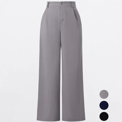 EL ELENGATINE Women'S High-Waisted Wide-Leg Crop Pants, Soft Stretch Polyester Slacks with Pockets for Everyday Business Casual, Dress