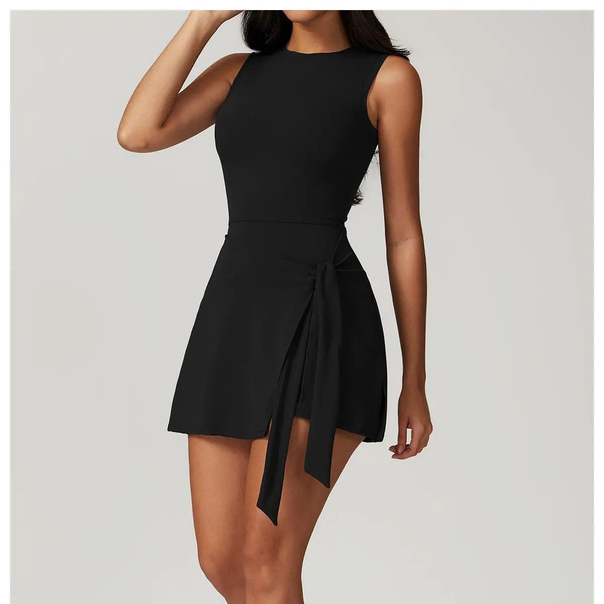 Women'S Tennis Dress with Built-In Shorts, Ruffle Side Slit and Tie Front Design - Sleeveless Athletic Dress for Summer Workouts Exercise Sport