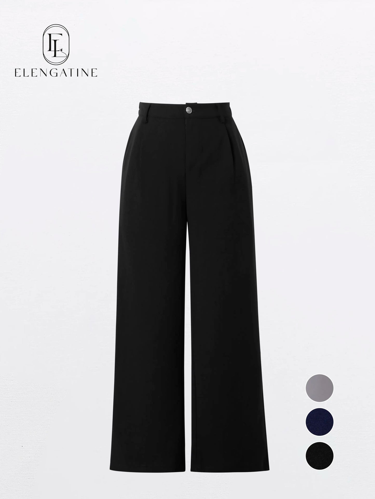 EL ELENGATINE Women'S High-Waisted Wide-Leg Crop Pants, Soft Stretch Polyester Slacks with Pockets for Everyday Business Casual, Dress