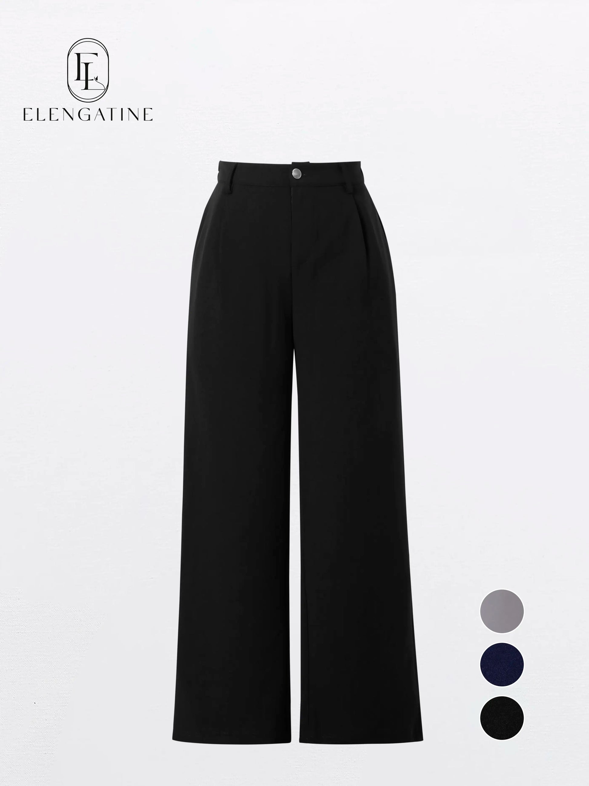 EL ELENGATINE Women'S High-Waisted Wide-Leg Crop Pants, Soft Stretch Polyester Slacks with Pockets for Everyday Business Casual, Dress
