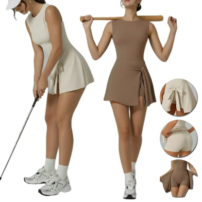 Women'S Tennis Dress with Built-In Shorts, Ruffle Side Slit and Tie Front Design - Sleeveless Athletic Dress for Summer Workouts Exercise Sport