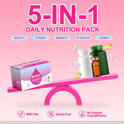 Women’S Daily Nutrition Pack for 30+, 14-Day Gummies Pack with Biotin & Collagen, Magnesium & Ashwagandha, Cranberry Vitamin C, Vitamin D3 K2 | 5-In-1 Beauty, Mood, Immune & Bone Support