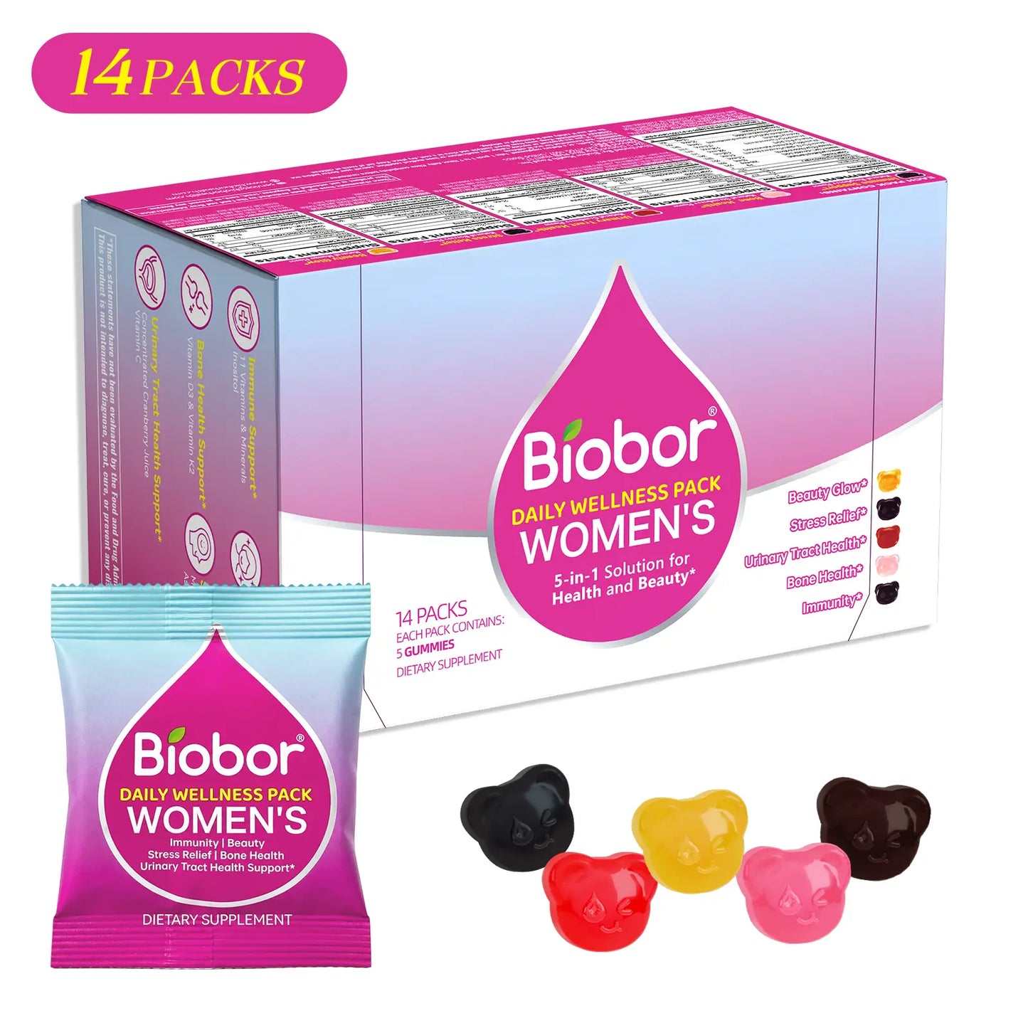 Women’S Daily Nutrition Pack for 30+, 14-Day Gummies Pack with Biotin & Collagen, Magnesium & Ashwagandha, Cranberry Vitamin C, Vitamin D3 K2 | 5-In-1 Beauty, Mood, Immune & Bone Support