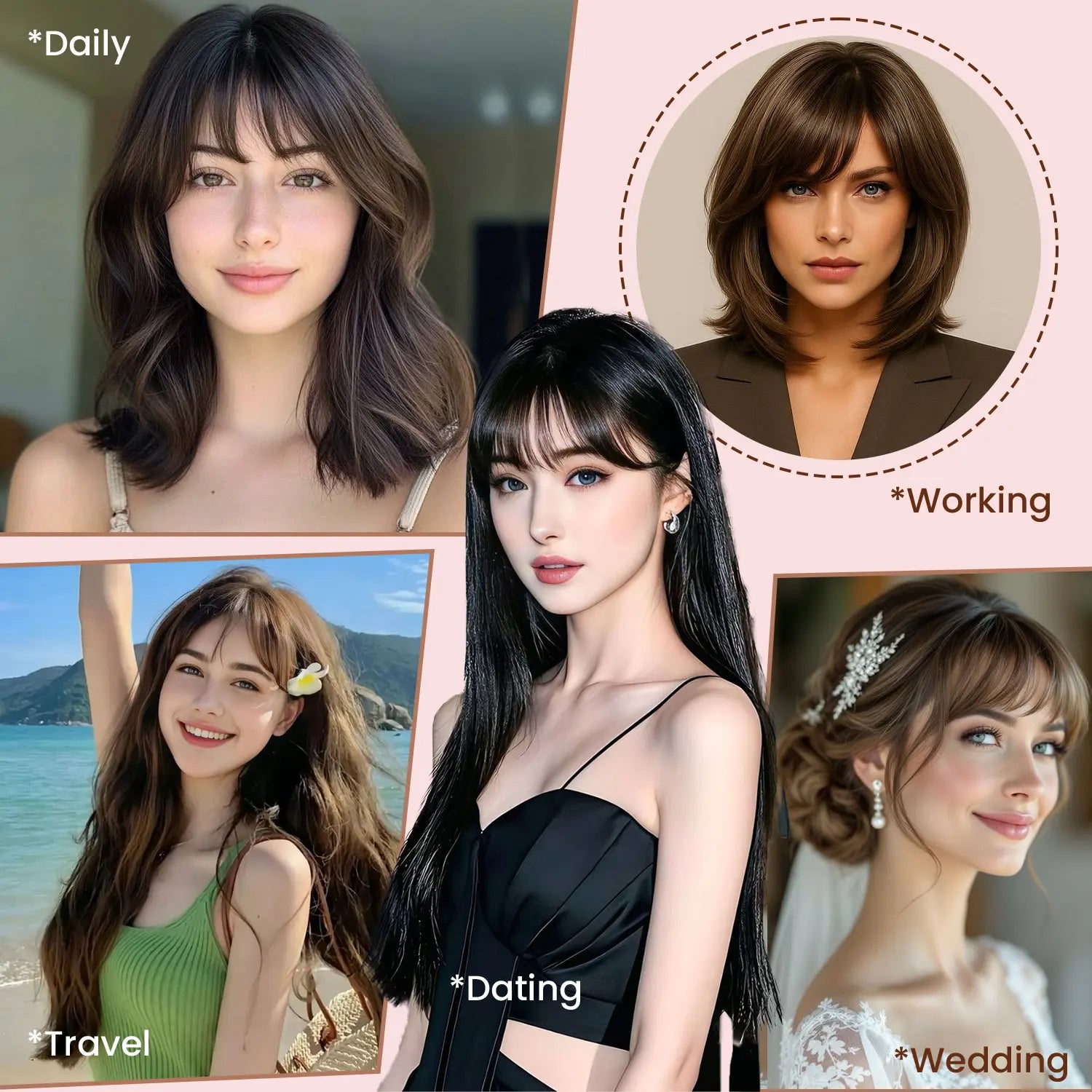 Female 10‑Inch Human‑Hair Hair Topper Featuring Bangs, Built‑On Swiss Net Foundation, Lightweight and Breathable Clip‑In Hair Piece Suitable for Daily‑Life Styling