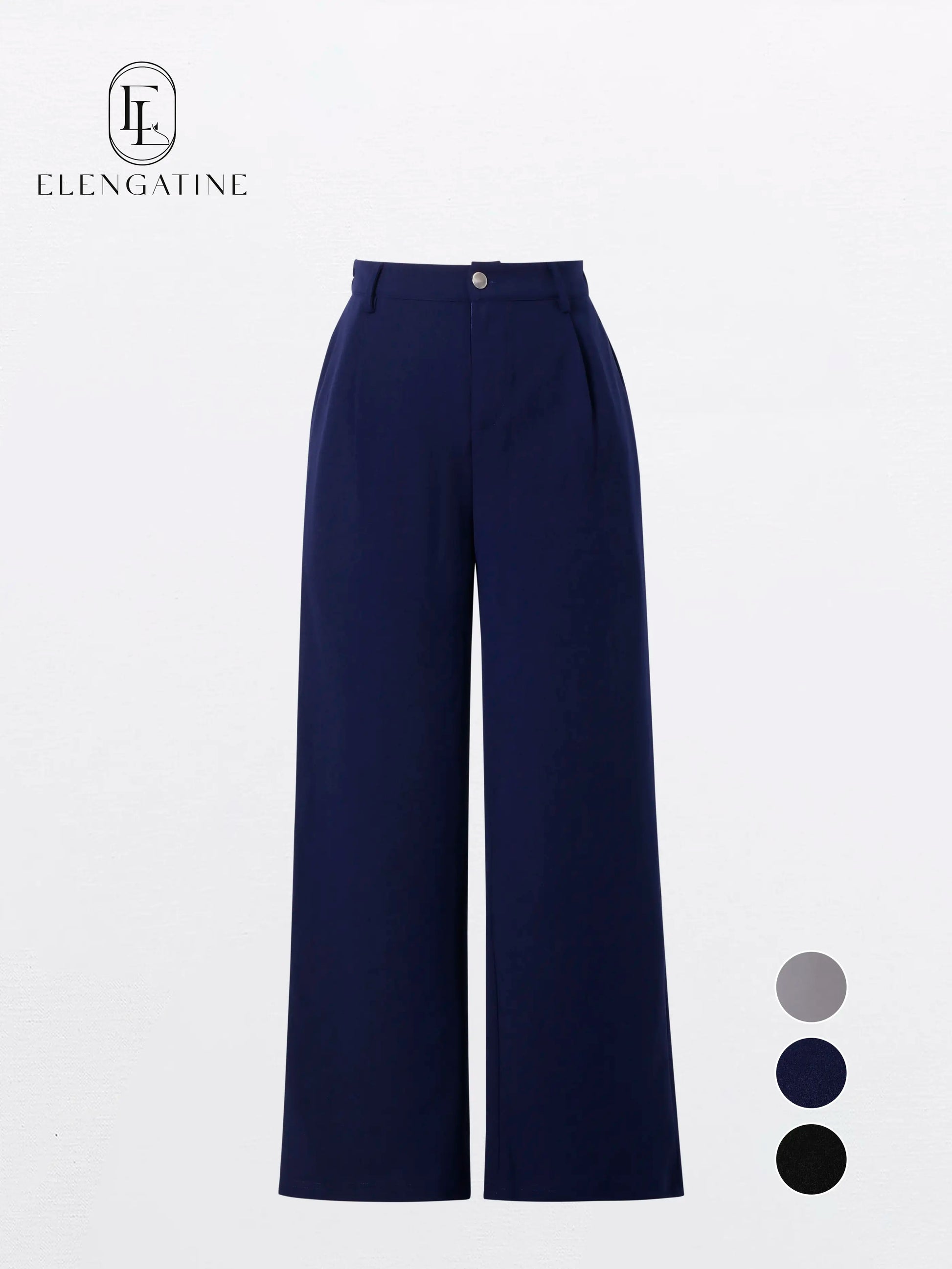 EL ELENGATINE Women'S High-Waisted Wide-Leg Crop Pants, Soft Stretch Polyester Slacks with Pockets for Everyday Business Casual, Dress