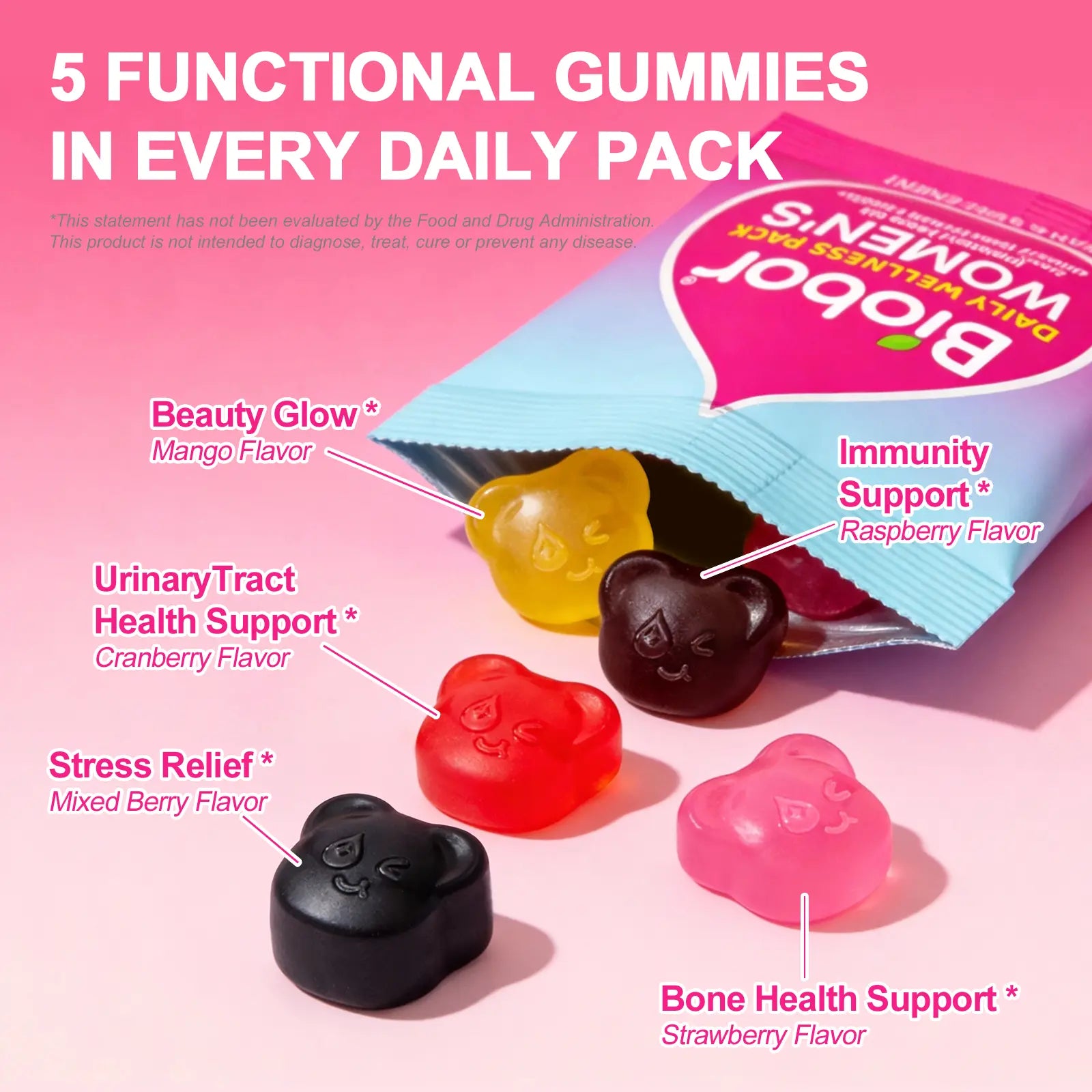 Women’S Daily Nutrition Pack for 30+, 14-Day Gummies Pack with Biotin & Collagen, Magnesium & Ashwagandha, Cranberry Vitamin C, Vitamin D3 K2 | 5-In-1 Beauty, Mood, Immune & Bone Support