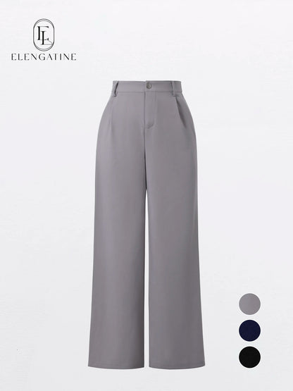 EL ELENGATINE Women'S High-Waisted Wide-Leg Crop Pants, Soft Stretch Polyester Slacks with Pockets for Everyday Business Casual, Dress