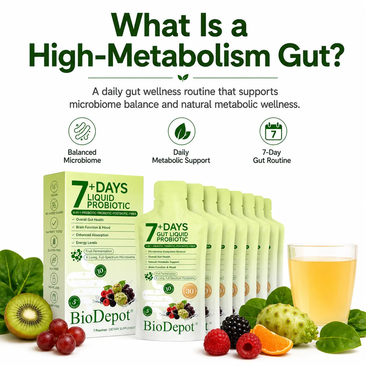 Biodepot Synbiotic Liquid Probiotics 7-Day Daily Wellness Drink with Fruit & Botanical Blend