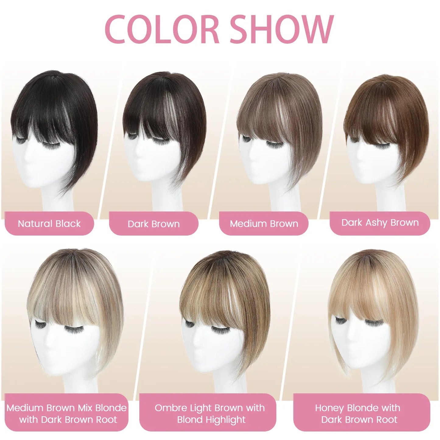 Female 10‑Inch Human‑Hair Hair Topper Featuring Bangs, Built‑On Swiss Net Foundation, Lightweight and Breathable Clip‑In Hair Piece Suitable for Daily‑Life Styling
