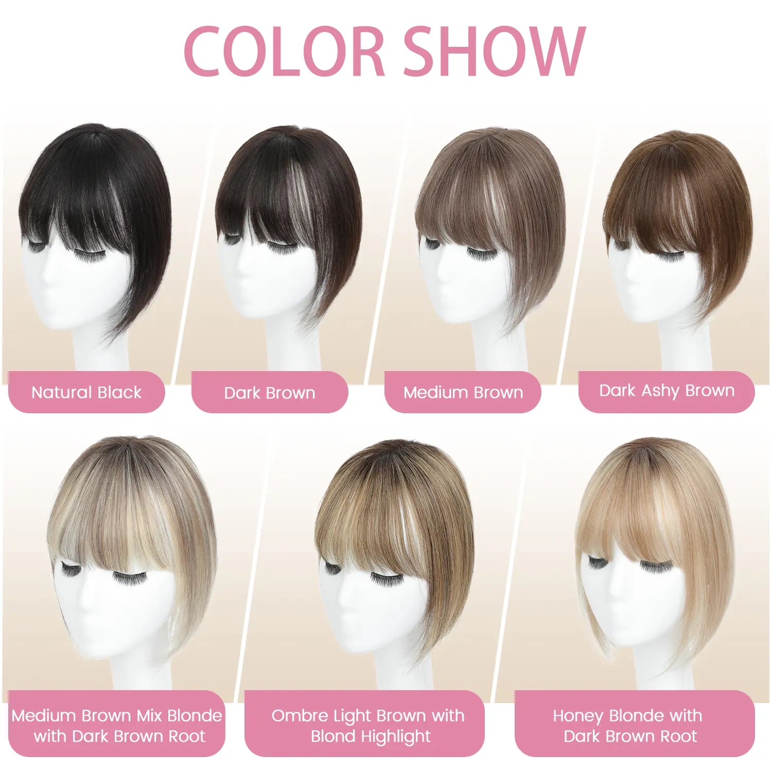 Female 10‑Inch Human‑Hair Hair Topper Featuring Bangs, Built‑On Swiss Net Foundation, Lightweight and Breathable Clip‑In Hair Piece Suitable for Daily‑Life Styling